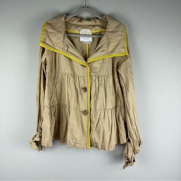 Hei Hei Anthropologie Tan Anorak Button Front Hooded Jacket Size Medium - Picture 1 of 7